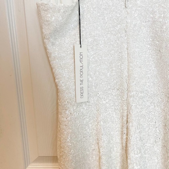 Dress the Population Sleeveless Raven Sequin Gown Dress White Women's Size M NWT - Picture 8 of 11